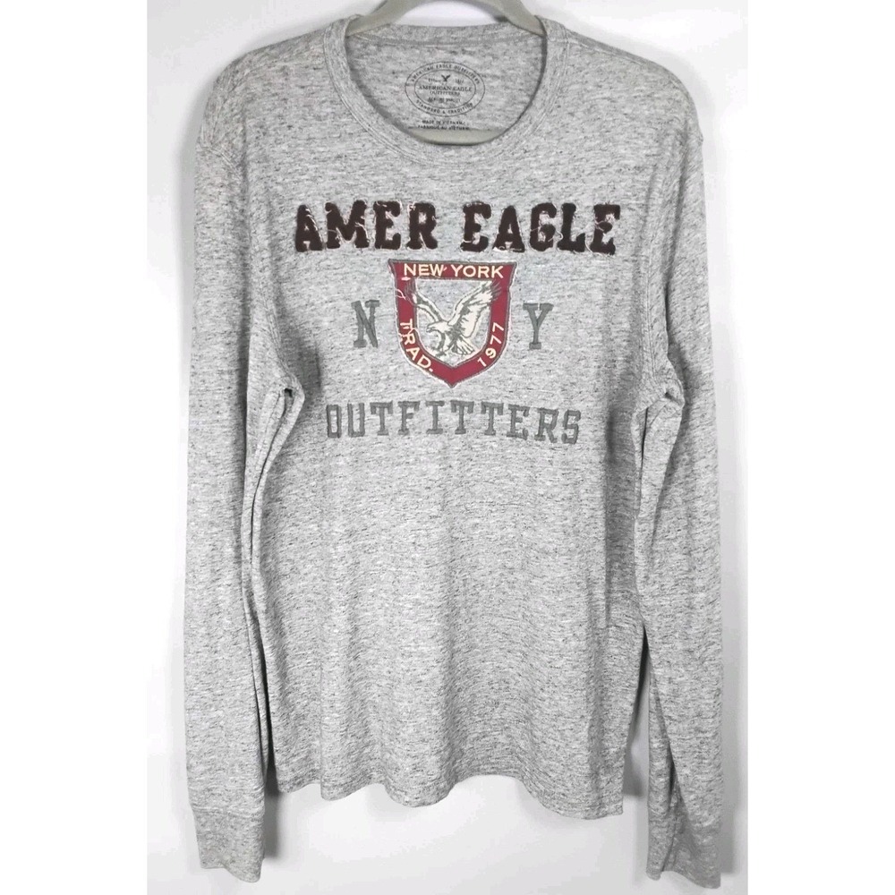 American Eagle Knit Long Sleeve Pullover Mens Medium Crew Neck Athletic Fit Gray